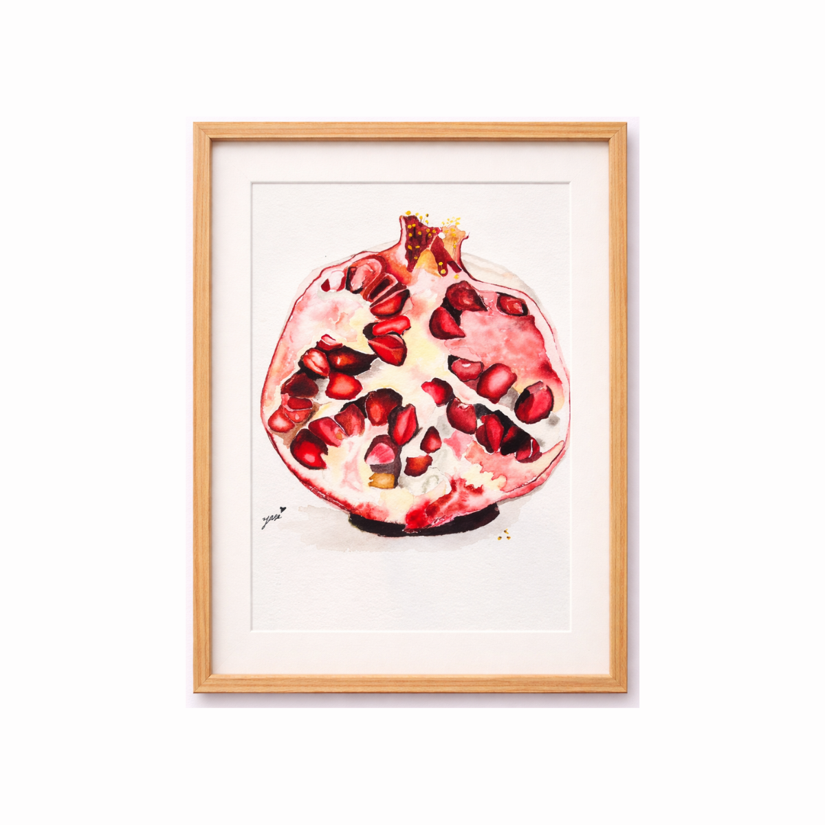 Watercolor wall art of pomegranate fruit with red seeds on white background - Pomegranate Wall Art