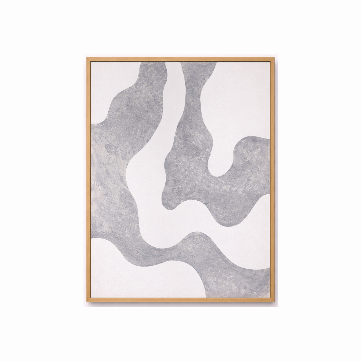 Large abstract wall art with gray organic shapes on white background in acrylic painting