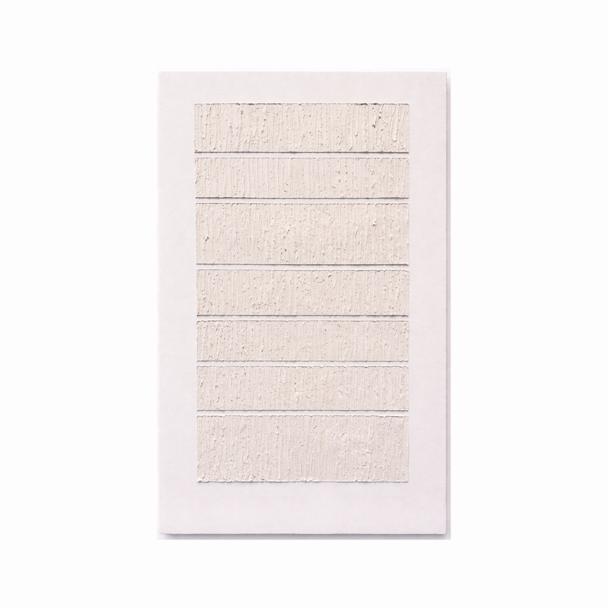 Minimalist textured acrylic wall art with horizontal neutral layers in a vertical composition