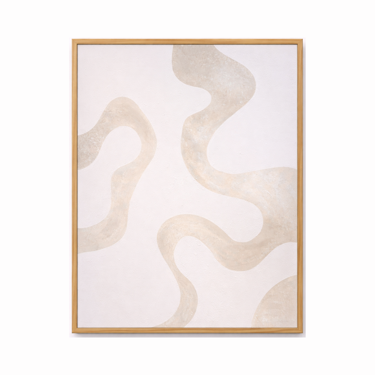 beige abstract wall art with beige organic shapes on white background in acrylic painting