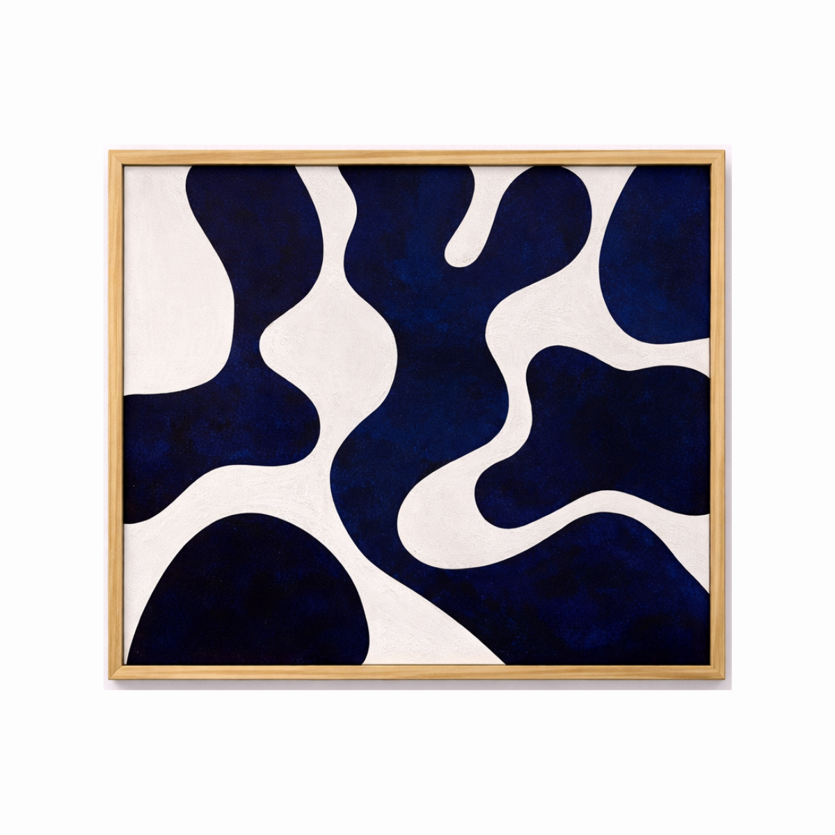 Large abstract wall art with black organic shapes on neutral background in wood frame - black abstract art