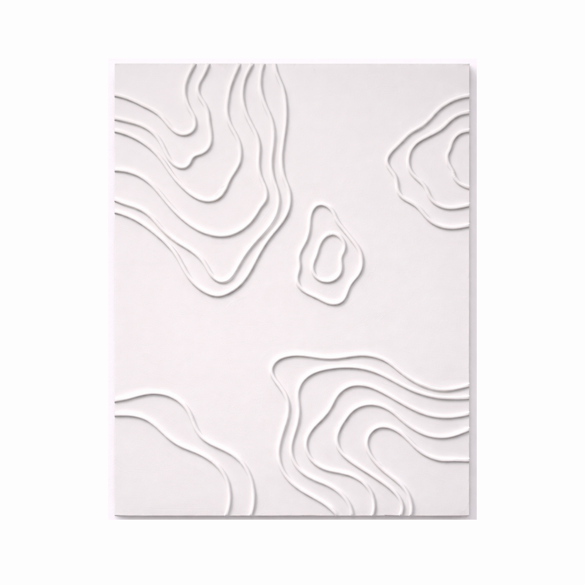 Textured white wall art with raised contour line patterns in minimalist acrylic design