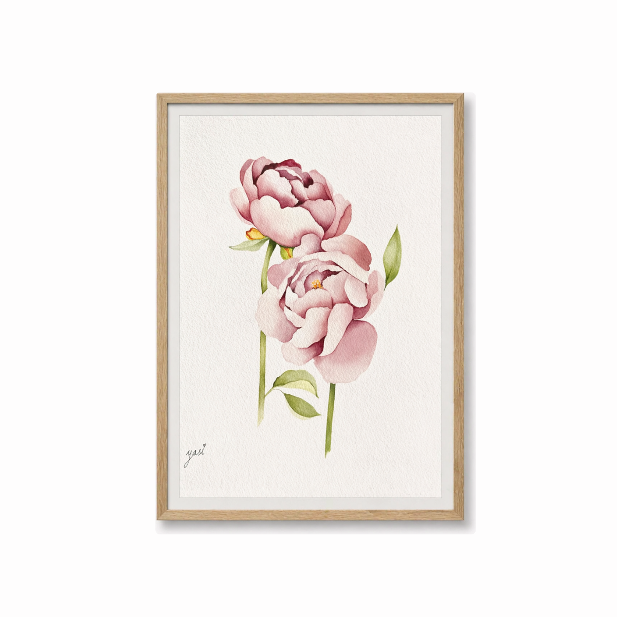 Watercolor floral wall art with soft pink peonies on white background - peony wall art