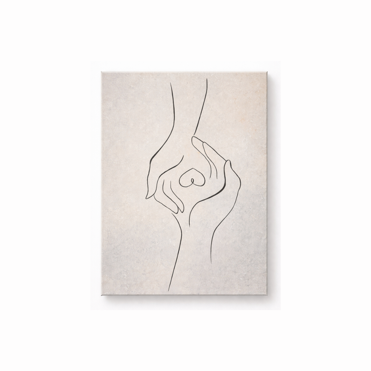 Minimalist artwork featuring two hands forming a heart