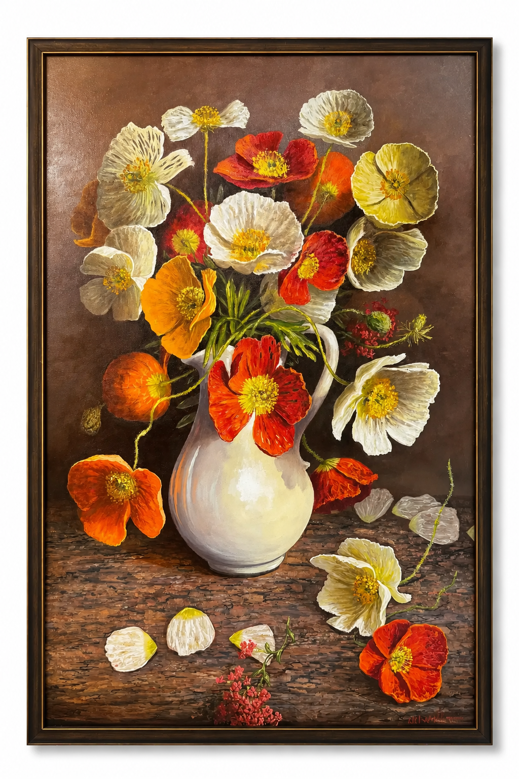 Poppies in White Pitcher