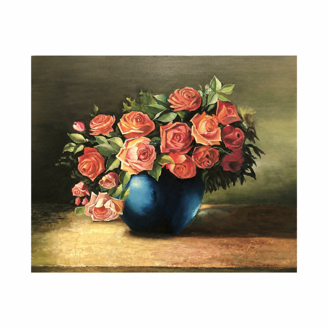 Bouquet of Garden Roses in Cobalt Bowl
